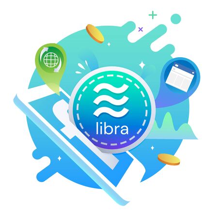 Mobile smartphone with libra coin new cryptocurrency technology, Virtual electronic, Internet money business concept, Vector illustrationのイラスト素材