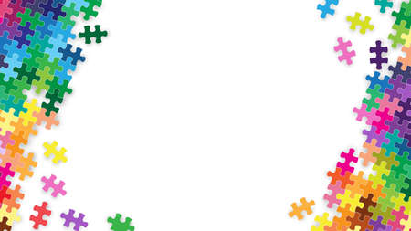 White blank space center and colorful rainbow jigsaw puzzles piece frame background, Vector illustrationのイラスト素材