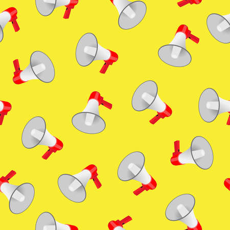 Seamless pattern with megaphone or loudspeaker on yellow background, Pattern graphic style, Vector illustrationのイラスト素材