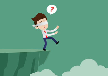 Blindfolded businessman is walking towards a cliff, Cartoon vector illustrationのイラスト素材