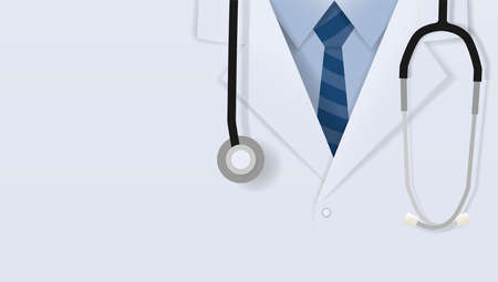 Close up of doctor lab cloth and stethoscope with copy space,  Medical and healthcare concept background, Paper art cut and craft style, Vector illustrationのイラスト素材