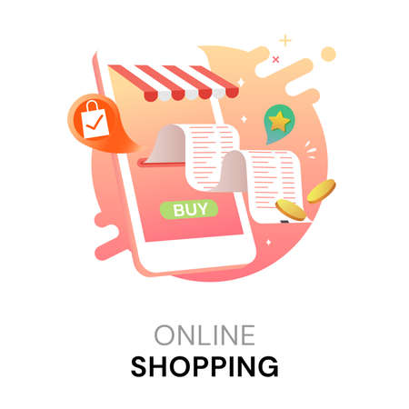 Online shopping on mobile application technology, Virtual electronic, Digital marketing concept, Vector illustrationのイラスト素材