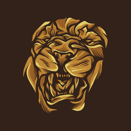 dark gold lion face unique illustrationのイラスト素材