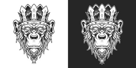 Chimp King Head Line Artのイラスト素材
