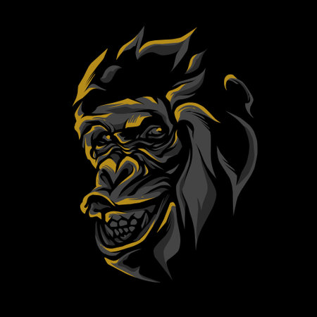 dark gorilla head illustration smileのイラスト素材