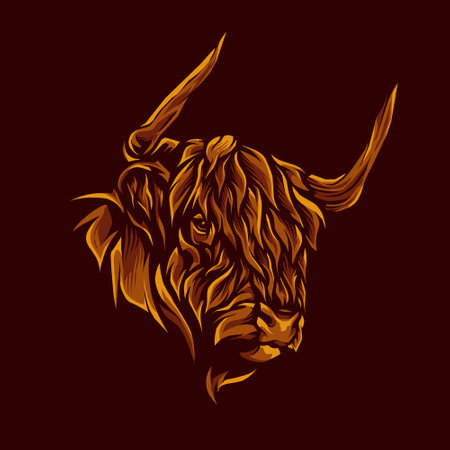 dark red bison head illustrationのイラスト素材