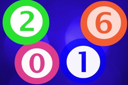 2016 and blue backgroundの写真素材