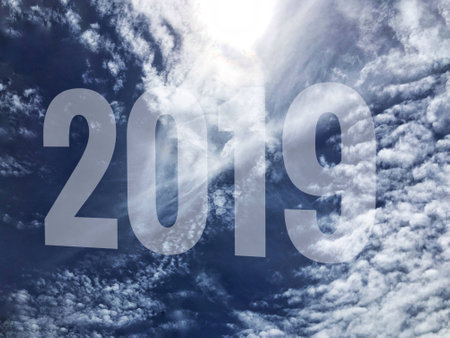2019 and blue sky backgroundの素材