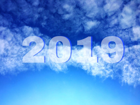 2019 and blue sky background