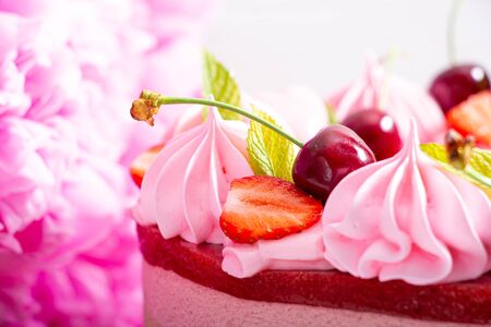 Homemade Three Chocolate Strawberry Cakeの写真素材