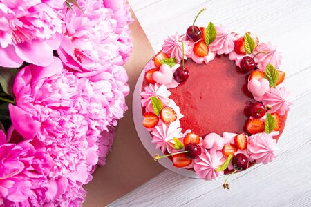 Homemade Three Chocolate Strawberry Cakeの写真素材