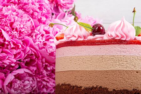 Homemade Three Chocolate Strawberry Cakeの写真素材