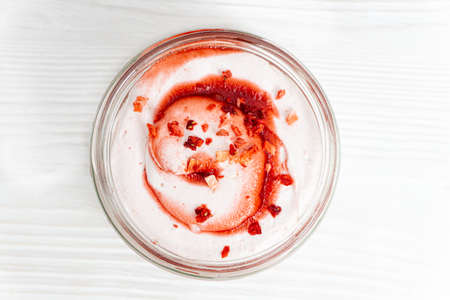 Marshmallow with jam in a transparent jarの写真素材