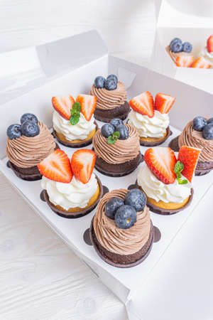 Set of cupcakes in a white boxの写真素材