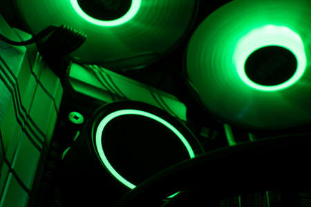 Illumination of the motherboard at night in the system unitの写真素材