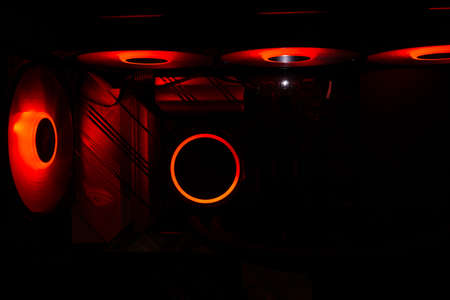 Illumination of the motherboard at night in the system unitの写真素材