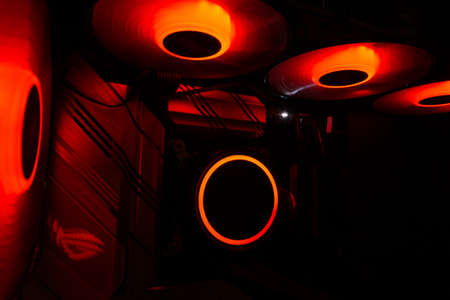 Illumination of the motherboard at night in the system unitの写真素材