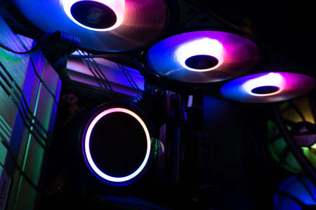 Illumination of the motherboard at night in the system unitの写真素材