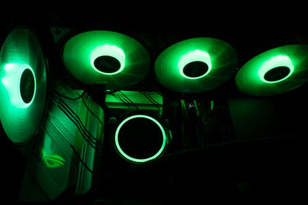 Illumination of the motherboard at night in the system unitの写真素材