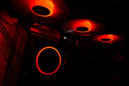 Illumination of the motherboard at night in the system unitの写真素材