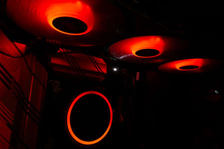 Illumination of the motherboard at night in the system unitの写真素材