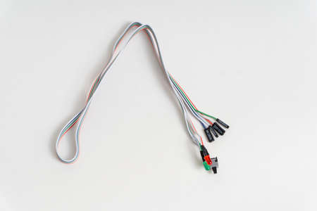Close-up of the cable with connectors on a white background.