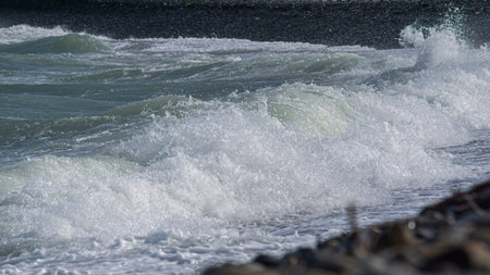 Storm waves in Novorossiysk Bayの写真素材