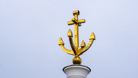 Nautical symbol anchor in gold colorの写真素材
