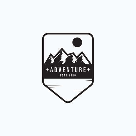 Vector illustration of mountains and sun good for adventure logo, badge, emblem, and sticker designのイラスト素材