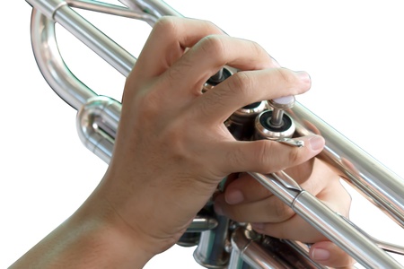 Trumpet fingering on white backgroundの写真素材