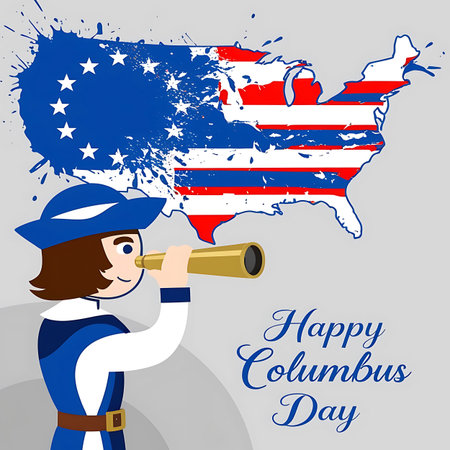Columbus day illustration with map of usa and explorerの素材