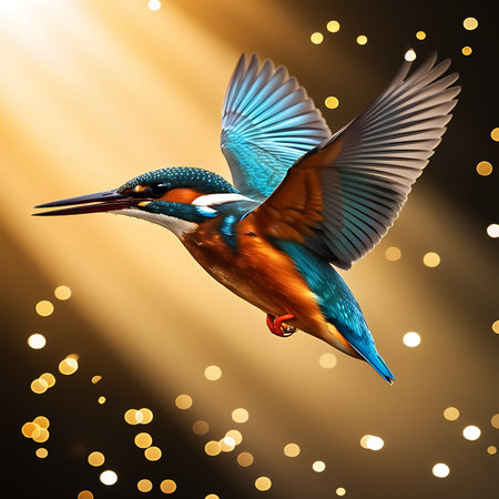 Beautiful kingfisher bird flying in the night. 3D renderingの素材