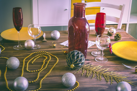 Christmas or Thanksgiving table settingの写真素材