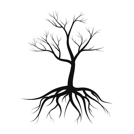tree silhouette with roots, without leaves on white background vector illustrationのイラスト素材