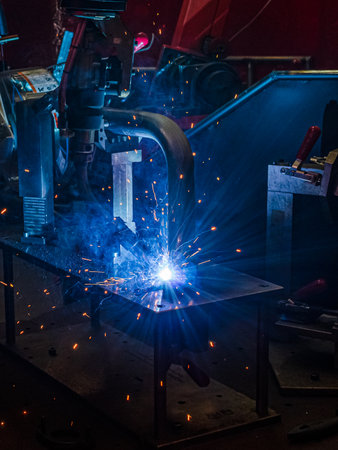 welder, craftsman, erecting technical steel Industrial steel welder in factory technicalの写真素材