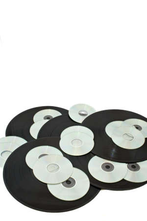 Vinyls and cds dipicting timeの写真素材