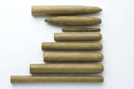 The different types and shapes of cigars on white