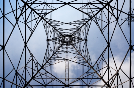 Hight Voltage Tower from inside below to the topの写真素材