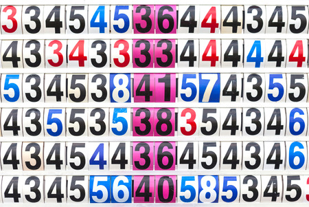 Score result on the multicolor mechanical scoreboard numbers, for showing the score result.の写真素材