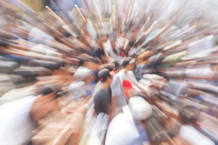 Blurred photo in zoom effect of a young man in b-boy breakdances battle at dance competitions.の写真素材