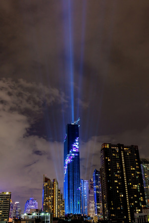 Bangkok, Thailand- August 29, 2016: The nightlight of Bangkok cityscape for celebrating Mahanakhon...