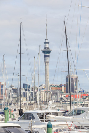 Auckland, New Zealand- December 10, 2013. Auckland skyline from the Westhaven Marina.のeditorial素材