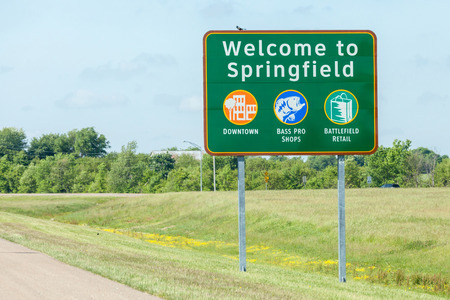 Springfield Missouri, USA- May 18, 2014. Road sign of Welcome to Springfield in Missouri.のeditorial素材