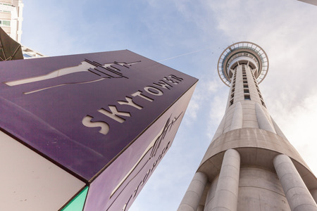 Auckland, New Zealand- December 12, 2013. Auckland sky tower famous landmark in Auckland.のeditorial素材