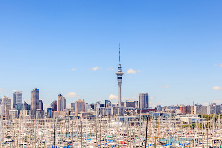 Auckland, New Zealand- December 12, 2013. Cityscape of Auckland sky tower.のeditorial素材