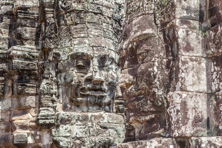 Bayon stone faces tower in Angkor Wat, Siem Reap, Cambodia.の写真素材