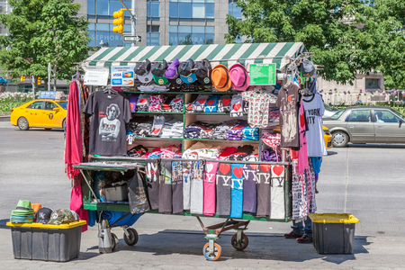 New York, USA- May 20, 2014. The Souvenir Vendor at Columbus Circle near Central Park, New York City, USA.のeditorial素材
