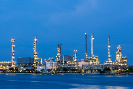 Oil refinery plant of Petrochemistry industry in twilight time, gas and oil production processing in Bangkok, Thailand.の写真素材