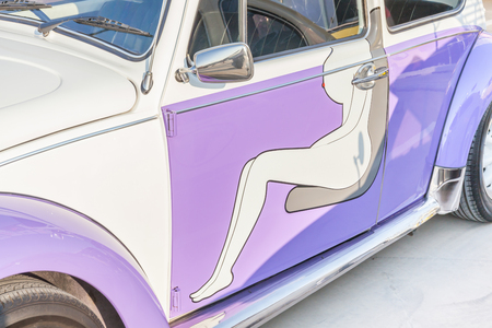 Bangkok, Thailand âFebruary 11, 2017: Art painting on classic vintage beetle Volkswagen showing in Siam VW festival.のeditorial素材