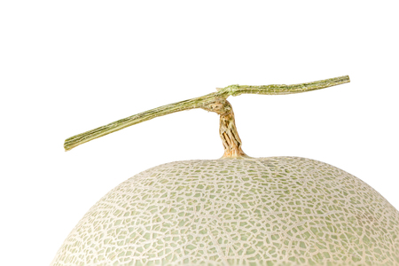 Close-up top of sweet and juicy Japanese melon on white background, healthy eating concept.の写真素材